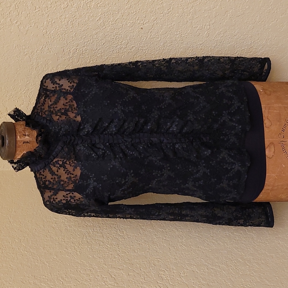 Womens Black Crochet Ruffle Etro Blouse Size 42